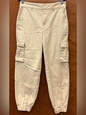 Forever 21 cotton cargo joggers tan/vanilla back elastic waistband high rise LG